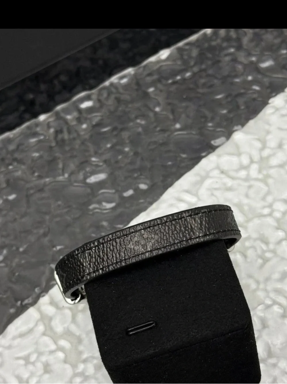 LV Half Black Leather Monogram & Half Silver Monogram Chain Bracelet